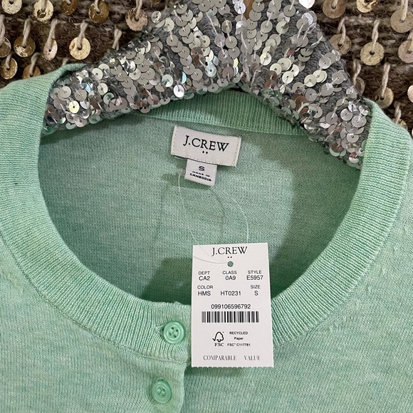 💚 NWT J Crew Factory mint green cardigan 100% cotton sz S 💚 - Picture 2 of 5